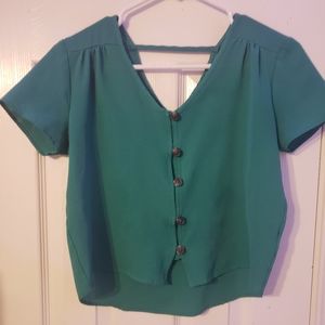 Pink Rose, small green blouse